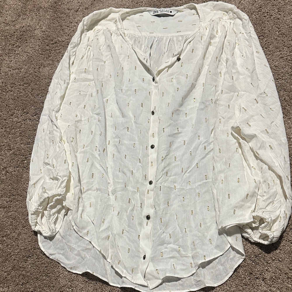 Zara Cream Button-Up Blouse